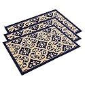 Heart Home 3 Pcs Poly Wool Anti-Skid 16x24 Inch Doormats for Main Door Entrance | Soft Footmats for Home &amp; Kitchen | Washable/Non-Slip Floor Mat for Living Room Balcony | Jacquard - Blue