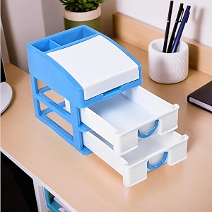 heart home 3-tier stationary oragnizers for desk amp pen holder for study table  pencil standbox with drawers for girl students  blue