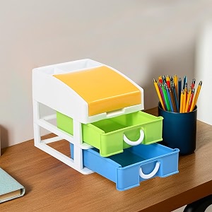 heart home 3-tier stationary oragnizers for desk amp pen holder for study table  pencil standbox with drawers for girl students  multicolor