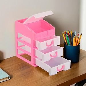 heart home 4-tier stationary oragnizers for desk amp pen holder for study table  pencil standbox with drawers for girl students  pink