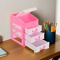 Heart Home 4-Tier Stationary Oragnizers for Desk & Pen Holder For Study Table | Pencil Stand/Box with Drawers for Girl Students | Pink