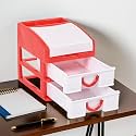 Heart Home 3-Tier Stationary Oragnizers for Desk &amp; Pen Holder For Study Table | Pencil Stand/Box with Drawers for Girl Students | Red