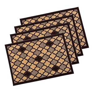 heart home 4 pcs poly wool anti-skid 16x24 inch doormats for main door entrance  soft footmats for home amp kitchen  washablenon-slip floor mat for living room balcony  hexagon - brown