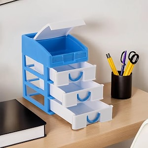 heart home 4-tier stationary oragnizers for desk amp pen holder for study table  pencil standbox with drawers for girl students  blue