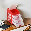 Heart Home 4-Tier Stationary Oragnizers for Desk &amp; Pen Holder For Study Table | Pencil Stand/Box with Drawers for Girl Students | Red
