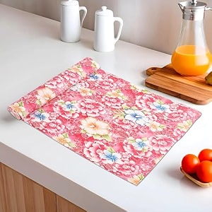 heart home 5 meters waterproof amp durable kitchen mats for shelf liner roll  wipeable fridge sheets for shelves cabinet drawer  flower print - red