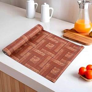 heart home pack of 2 waterproof amp durable 5 meters kitchen mats for shelf liner roll  wipeable fridge sheets for shelves cabinet drawer  dark brown wooden check