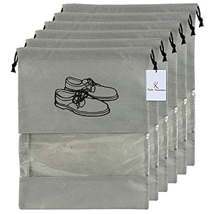 heart home 6 piece non woven travel shoe cover string bag organizer grey - heart5207