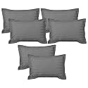 Heart Home 6 Pieces Cotton Luxurious Satin Striped Pillow Cover Set-17"x27" (Grey) - CTHH07187
