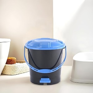 heart home 7 ltr plastic dustbin for home with pedal lid amp handle  dustbin for kitchen bathroom amp office  garbage bin for wet or dry waste  check dhakkan- grey amp blue