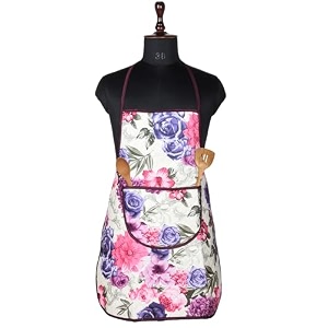 heart home apron  kitchen apron for cooking  apron for restaurant  quilted fabric chef apron  center pocket apron with ties  cooking dress for men-women  pink flower  cream
