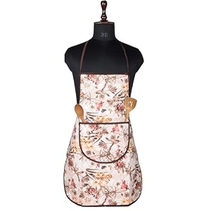 heart home apron  kitchen apron for cooking  apron for restaurant  quilted fabric chef apron  center pocket apron with ties  cooking dress for men-women  pink flower  cream