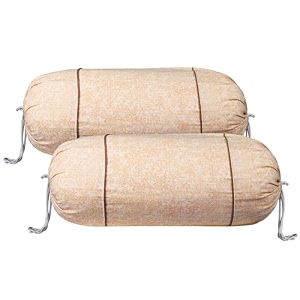 heart home bolster covers  cotton bolster cover set  diwan bolster cover set  bolster pillow cover  khakhi printed masand cover  16x32 inch  pack of 2  cream