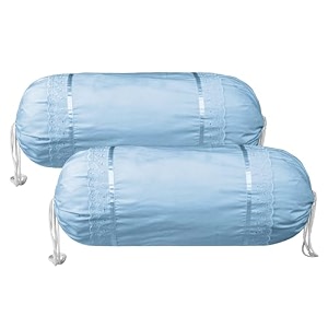 heart home bolster covers  cotton bolster cover set  diwan bolster cover set  bolster pillow cover  plain lace print masand cover  16x32 inch  pack of 2  sky blue
