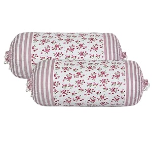 heart home bolster covers  cotton bolster cover set  diwan bolster cover set  bolster pillow cover  pink flower masand cover  16x32 inch  pack of 2  white