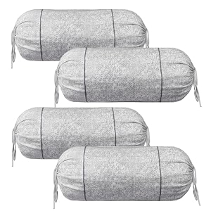 heart home bolster covers  cotton bolster cover set  diwan bolster cover set  bolster pillow cover  khakhi printed masand cover  16x32 inch  pack of 4  white