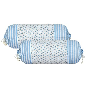 heart home bolster covers  cotton bolster cover set  diwan bolster cover set  bolster pillow cover  blue flower masand cover  16x32 inch  pack of 2  white