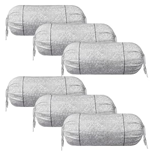 heart home bolster covers  cotton bolster cover set  diwan bolster cover set  bolster pillow cover  khakhi printed masand cover  16x32 inch  pack of 6  white