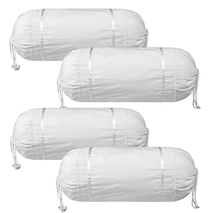 heart home bolster covers  cotton bolster cover set  diwan bolster cover set  bolster pillow cover  plain lace print masand cover  16x32 inch  pack of 4  white