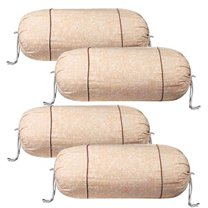 heart home bolster covers  cotton bolster cover set  diwan bolster cover set  bolster pillow cover  khakhi printed masand cover  16x32 inch  pack of 4  cream