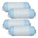 Heart Home Bolster Covers | Cotton Bolster Cover Set | Diwan Bolster Cover Set | Bolster Pillow Cover | Blue Flower Masand Cover | 16x32 Inch | Pack of 4 | White