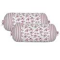 Heart Home Bolster Covers | Cotton Bolster Cover Set | Diwan Bolster Cover Set | Bolster Pillow Cover | Pink Flower Masand Cover | 16x32 Inch | Pack of 2 | White