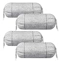 Heart Home Bolster Covers | Cotton Bolster Cover Set | Diwan Bolster Cover Set | Bolster Pillow Cover | Khakhi Printed Masand Cover | 16x32 Inch | Pack of 4 | White