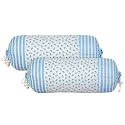 Heart Home Bolster Covers | Cotton Bolster Cover Set | Diwan Bolster Cover Set | Bolster Pillow Cover | Blue Flower Masand Cover | 16x32 Inch | Pack of 2 | White