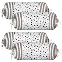 Heart Home Bolster Covers | Cotton Bolster Cover Set | Diwan Bolster Cover Set | Bolster Pillow Cover | Brown Flower Masand Cover | 16x32 Inch | Pack of 4 | White