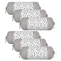 Heart Home Bolster Covers | Cotton Bolster Cover Set | Diwan Bolster Cover Set | Bolster Pillow Cover | Brown Flower Masand Cover | 16x32 Inch | Pack of 6 | White