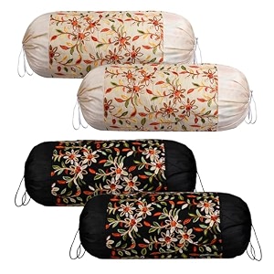 heart home bolster covers  polyester bolster cover set  diwan bolster cover set  bolster pillow cover  embroidery design masand cover  16x32 inch  pack of 4  multicolor