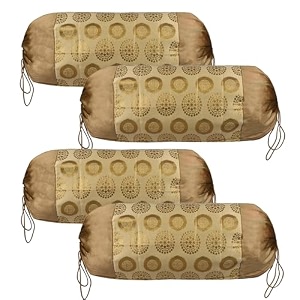 heart home bolster covers  polyester bolster cover set  diwan bolster cover set  bolster pillow cover  banarasi gola masand cover  16x32 inch  pack of 4  golden
