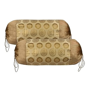 heart home bolster covers  polyester bolster cover set  diwan bolster cover set  bolster pillow cover  banarasi gola masand cover  16x32 inch  pack of 2  golden