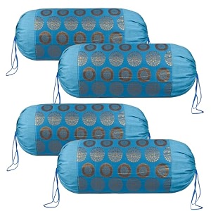 heart home bolster covers  polyester bolster cover set  diwan bolster cover set  bolster pillow cover  banarasi gola masand cover  16x32 inch  pack of 4  firozi