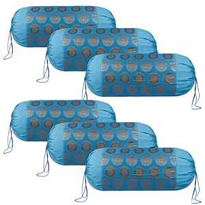 heart home bolster covers  polyester bolster cover set  diwan bolster cover set  bolster pillow cover  banarasi gola masand cover  16x32 inch  pack of 6  firozi