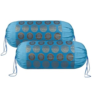 heart home bolster covers  polyester bolster cover set  diwan bolster cover set  bolster pillow cover  banarasi gola masand cover  16x32 inch  pack of 2  firozi