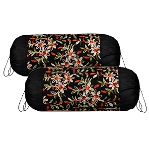 heart home bolster covers  polyester bolster cover set  diwan bolster cover set  bolster pillow cover  embroidery design masand cover  16x32 inch  pack of 2  black