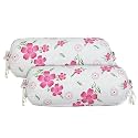 Heart Home Bolster Covers | Soft Cotton Bolster Cover Set | Bolster Pillow Covers | Pink Circle Flower Roll Masand Cover | Long Pillow Case | 16x32 Inch | Pack of 2 | White