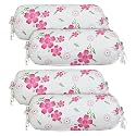 Heart Home Bolster Covers | Soft Cotton Bolster Cover Set | Bolster Pillow Covers | Pink Circle Flower Roll Masand Cover | Long Pillow Case | 16x32 Inch | Pack of 2 | White