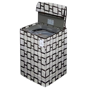 heart home checkered design pvc top load fully automatic washing machine cover with back hole grey cthh05645