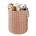 Heart Home Cotton 45L Toys Organizer for Kids Room - Foldable Soft Toys Storage Bag/Basket/Container with Handles | Checks -Light Brown