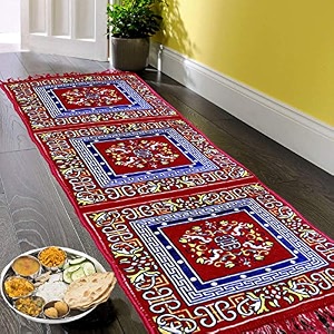 heart home velvet bed side runner 2x6 feet for kitchen  rangoli print multipurpose use runner for bedroom amp living room  maroon