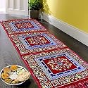 Heart Home Velvet Bed Side Runner 2x6 Feet for Kitchen | Rangoli Print Multipurpose Use Runner for Bedroom &amp; Living Room | Maroon