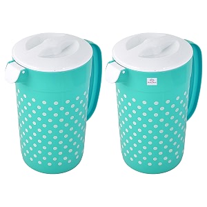 heart home dot printed plastic water amp juice jug drinking beverage jugwith lid for daily uses 24 ltr- pack of 2 green-hs42kubmart25216