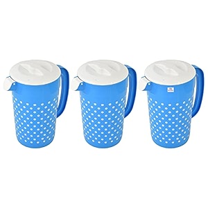 heart home dot printed plastic water amp juice jug drinking beverage jugwith lid for daily uses 24 ltr blue-hs42kubmart25222