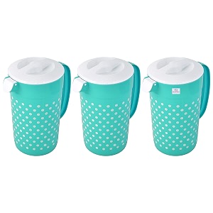 heart home dot printed plastic water amp juice jug drinking beverage jugwith lid for daily uses 24 ltr- pack of 3 green-hs42kubmart25218