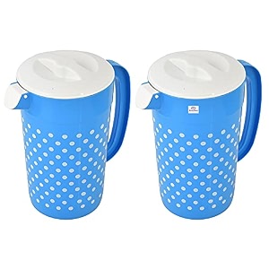 heart home dot printed plastic water amp juice jug drinking beverage jugwith lid for daily uses 24 ltr- pack of 2 blue-hs42kubmart25224