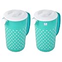 Heart Home Dot Printed Plastic Water & Juice Jug, Drinking Beverage Jug,with Lid for Daily Uses, 2.4 LTR- Pack of 2 (Green)-HS42KUBMART25216