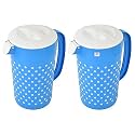 Heart Home Dot Printed Plastic Water &amp; Juice Jug, Drinking Beverage Jug,with Lid for Daily Uses, 2.4 LTR- Pack of 2 (Blue)-HS42KUBMART25224