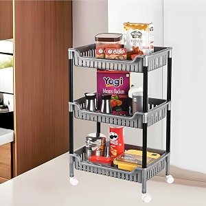 heart home durable kitchen storage rack with 3-tier trolley for spices  space-saving multipurpose onion amp fruitvegetable stand for kitchen home amp office  grey amp black